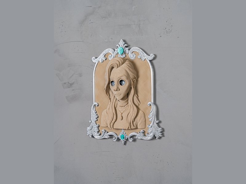 Retrato de Halloween en relieve con marco blanco ornamentado