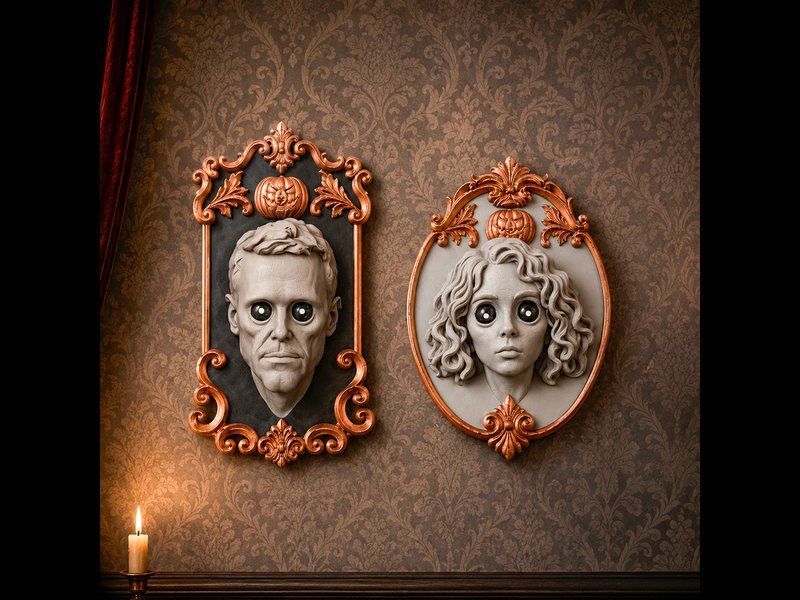 Retratos de Halloween personalizados en relieve, con marco ovalado, colgados en la pared